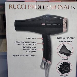 Rucci Professional Hair Dryer With Nozzle And Diffuser